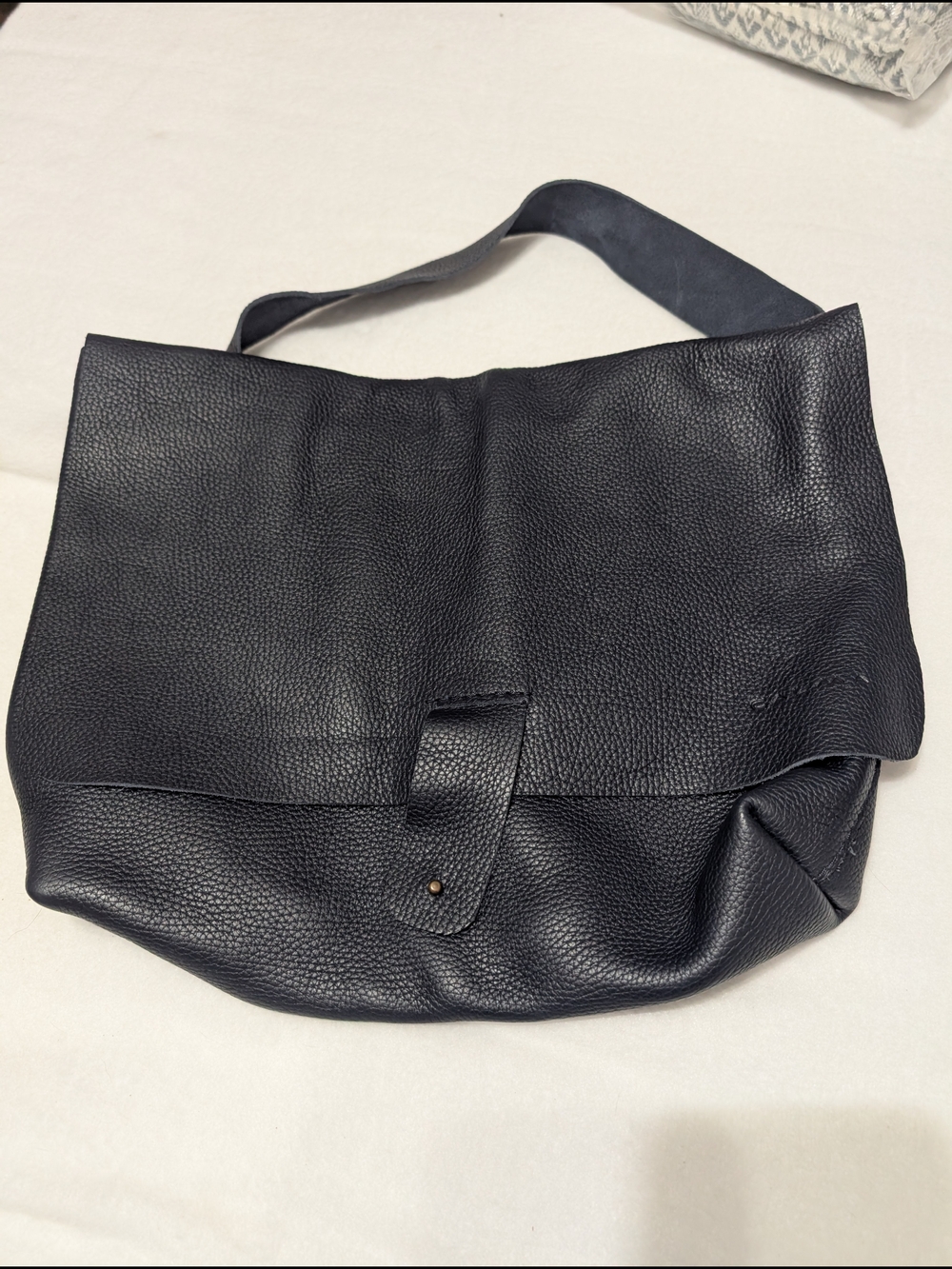 Classic Leather Tote - Sleek Pebbled Finish Navy